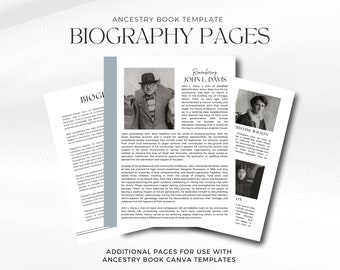 Add-On Pages for Ancestry Book | BIOGRAPHY PAGES | For Use With Any of Our Ancestry Book Templates