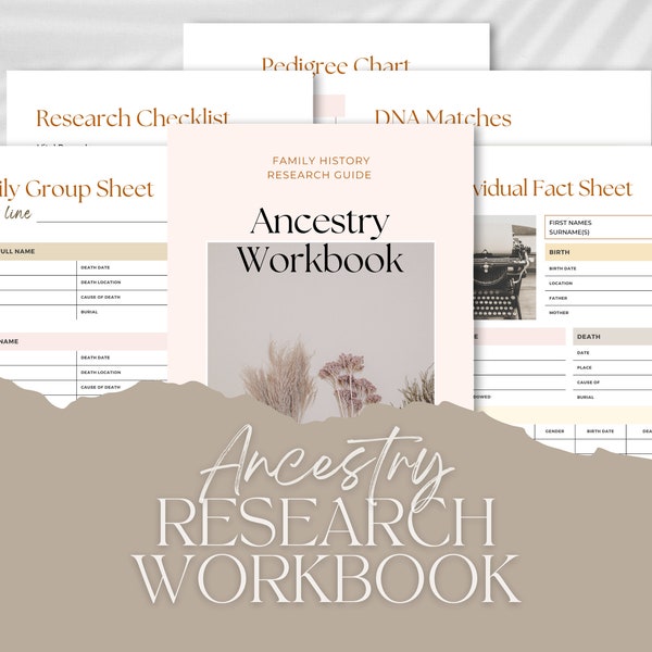 Ancestry Workbook | Printable Family History Research Worksheets | Easy Genealogy Organization Perfect Gift for Grandparent or Mom