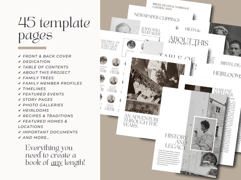 Ancestry Book Template DELUXE Family History Genealogy Printable Unlimited Pages Canva Template Easy To Use, Beginner Friendly image 3
