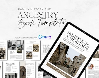 Family History Book Template - Homes & Heritage | Genealogy Printable | Unlimited Pages | Canva Template - Easy To Use, Beginner Friendly
