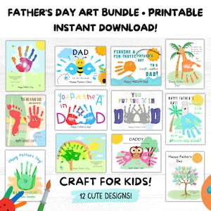 Vatertag Handabdruck Kunst Bundle, druckbare Fertigkeit, Fußabdruck Fertigen, DIY Geschenk für Papa, 1. Andenken für Papa. Vatertag Vorschulaktivität.