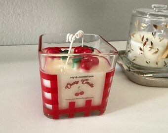 Cherry Scented Candle: Handmade Soy Coconut Wax, Reusable Jar