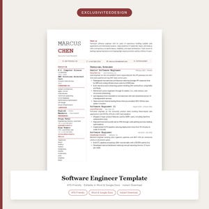 Modello di curriculum ATS per ingegneri del software / CV per sviluppatori / Word e Google Docs / Download immediato