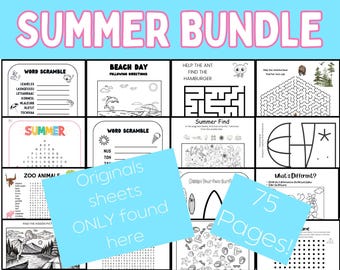 Summer Activity Bundle: 75-Page Printable Puzzles, Coloring, Mazes (PDF Download)