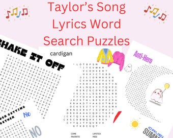 Taylor’s Song Lyrics Word Search Puzzles, Swifties Wordsearch, Fate of Ophelia