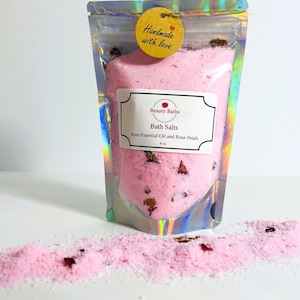 Rose Bath Salts Epsom Salt bath soak holiday gift for her therapeutic bath salt handmade gift rose petal handmade bath salts aromatherapy