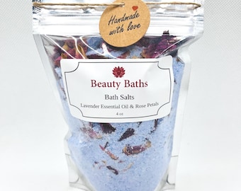 Lavender Bath Salts Epsom Salt Bath Soak Holiday Gift for Her Body Soak Foot Soak Essential Oil Aromatherapy Handmade Bath Salts
