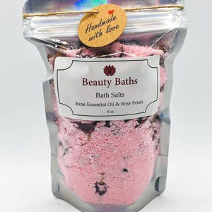 Rose Bath Salts Epsom Salt bath soak holiday handmade gift for her therapeutic bath salt rose petals bath salts aromatherapy