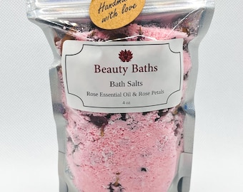 Rose Bath Salts Epsom Salt bath soak holiday handmade gift for her therapeutic bath salt rose petals bath salts aromatherapy