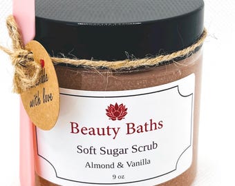 Almond Vanilla Soft Sugar Scrub Exfoliating Body Scrub holiday gift for her handmade sugar bath scrub  Sugar Scrub