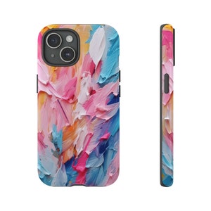 オイルペイントブラシストロークケースピンクブルーカラフルパレット抽象アートピクセルフォンS22 S23カバーiPhone 8 X 11 12 13 14 15 Pro Plus Mini Max