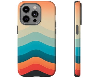Retro Wavy Stripes Colorful iPhone 15 14 13 12 Pro Max Plus Mini X Tough Case Google Pixel Samsung Galaxy S20 S21 S22 S23 Ultra Gift Cover