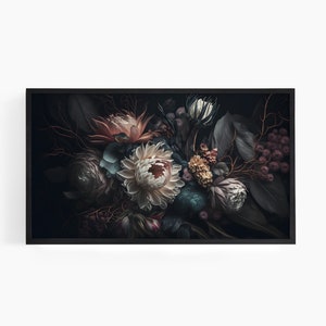 Samsung Frame TV Art, Dark Floral Digital Painting, Vintage Flowers, Samsung Frame TV, Instant Download, TV Frame Art, Digital Art