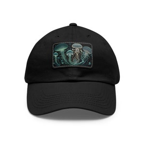 Jellyfish Dad Hat with Leather Patch Aquatic Underwater Bioluminescent Marine Life Biology Baseball Cap Gift Scuba Diving Travel Fishing Hat