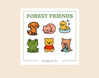 Forest Friends Sticker Sheet | Cute Animal Vinyl Stickers | Wholesome Kawaii Animal Pack | Nudge & Co.
