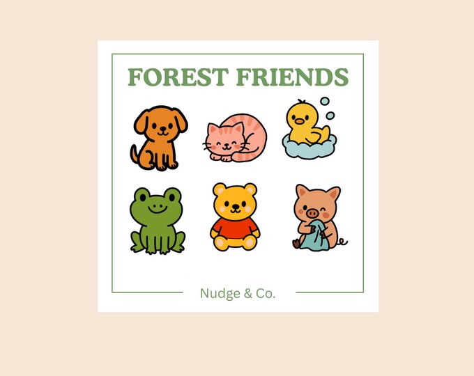 Forest Friends Sticker Sheet | Cute Animal Vinyl Stickers | Wholesome Kawaii Animal Pack | Nudge & Co.