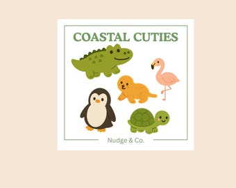 Coastal Cuties Sticker Sheet | Cute Animal Vinyl Stickers | Ocean, Beach, and Pond Friends | Nudge & Co.