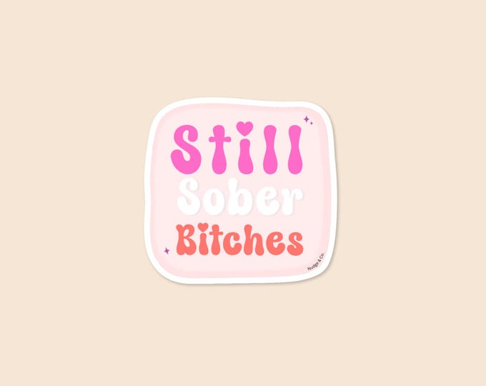 Still Sober Bitches Sticker | Funny Barbiecore Sobriety Sticker | Cute Recovery Decal | Nudge & Co.