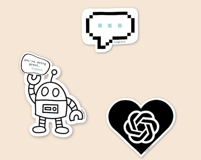AI Love Pack – Robot, Heart and Pixel Chat Bubble Stickers | Nudge & Co.