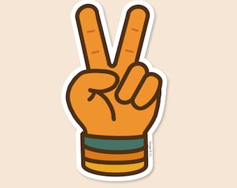 Retro Peace Sign Sticker | Groovy 70s Vinyl Decal | Vintage Hippie Hand Art | Nudge & Co.