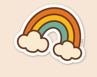 Retro Rainbow Sticker | 70s Aesthetic Vinyl Decal | Groovy Vintage Cloud Rainbow | Nudge & Co.