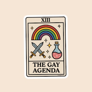 The Gay Agenda Sticker | Tarot-Style Rainbow Pride Sticker | Queer Magic LGBTQ+ Humor | Nudge and Co.