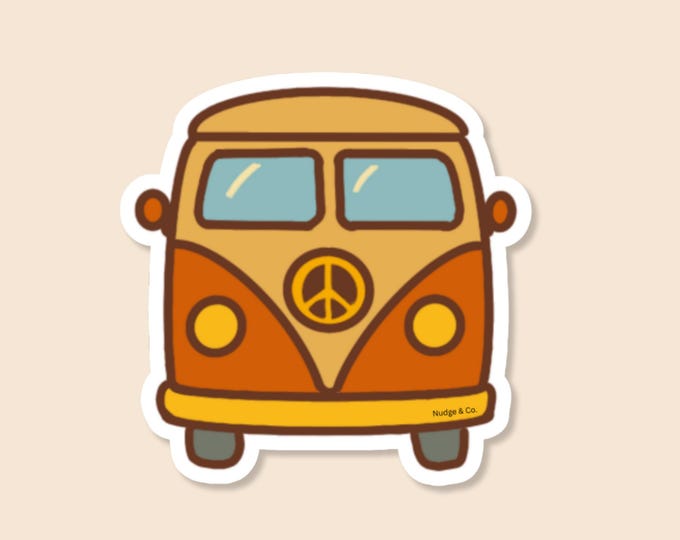 Retro Peace Van Sticker | Groovy 70s Hippie Bus Decal | Vintage Aesthetic Vinyl | Nudge & Co.