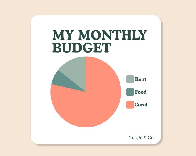 My Monthly Budget Pie Chart Coral Sticker | Funny Reef Tank Vinyl Decal | Saltwater Aquarium Humor | Nudge & Co.