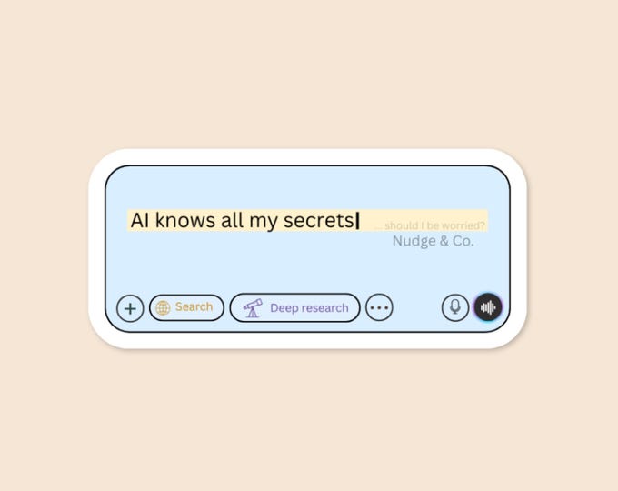 AI Knows All My Secrets – Funny Search Bar Vinyl Sticker | Nudge & Co.