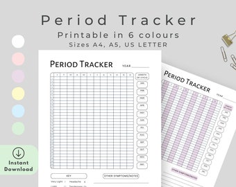 Printable Period Tracker | Period Journal | Period Symptom Tracker | Menstrual Cycle Tracker| Menstrual Calendar| A4/A5/USLetter