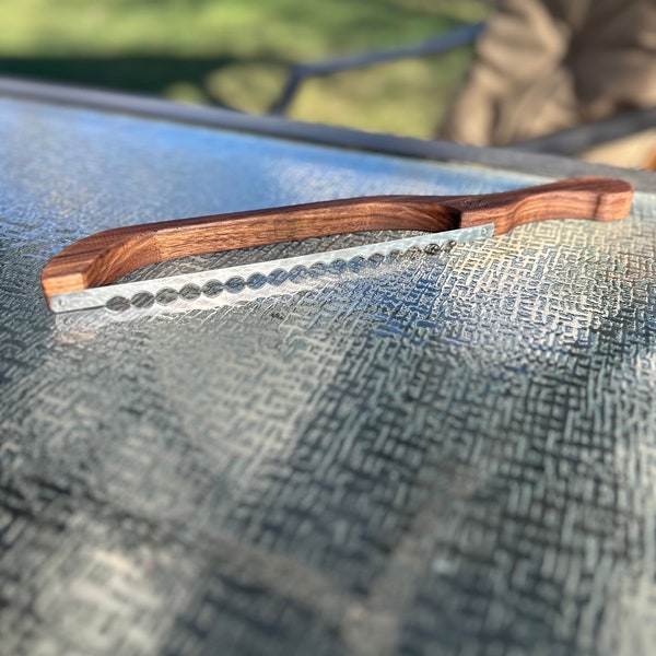 Bread bow knife, walnut with stainless blade, Appalachian fiddle knife. Mother’s Day gift, Personalizable