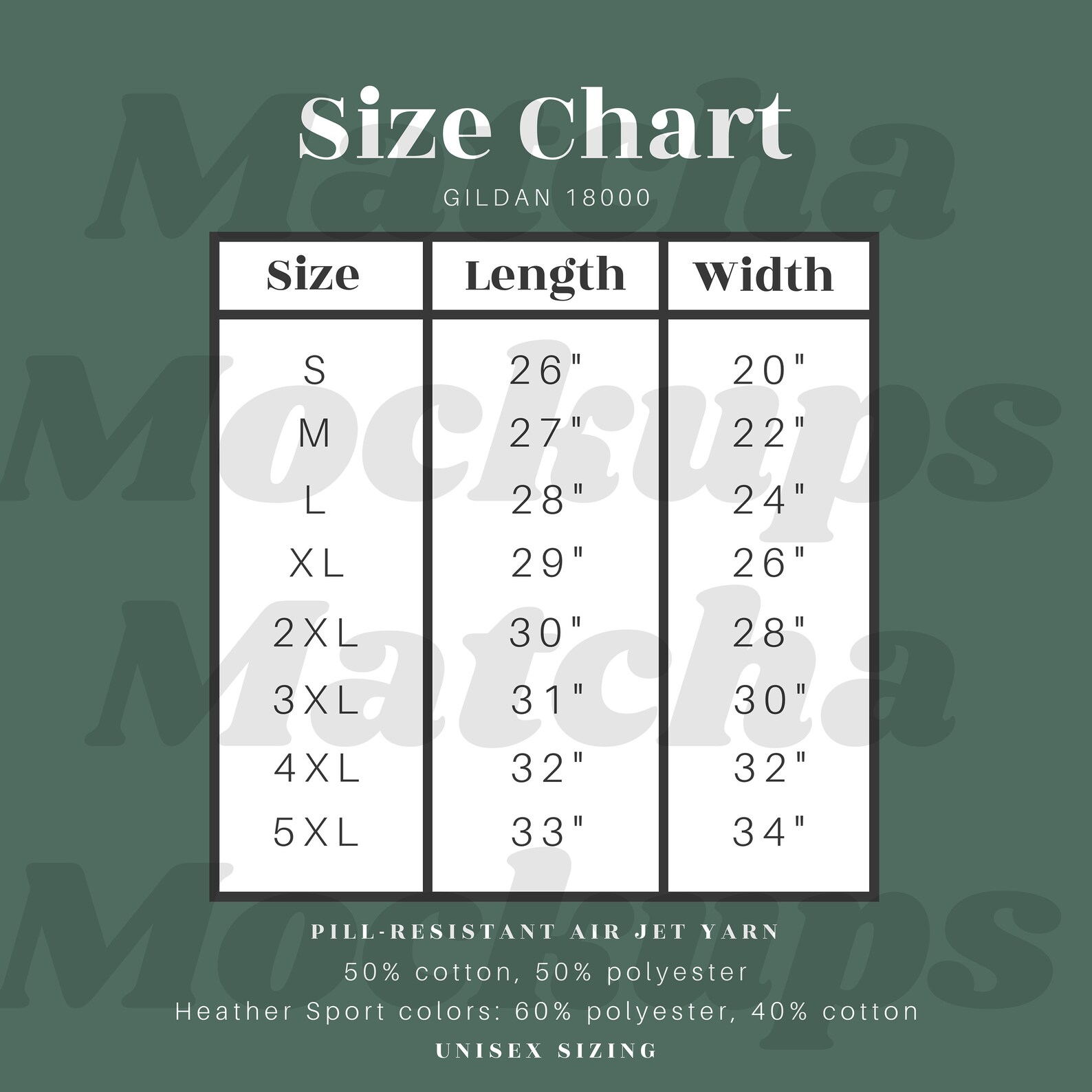 Gildan 18000 Size Chart Size Charts Sweatshirt Size Chart - Etsy