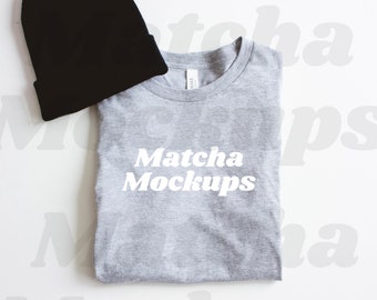 Bella Canvas 3001 Athletic Heather Tee Shirt Mockup: Flat Lay (JPEG File)