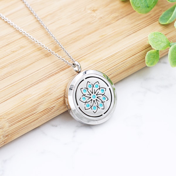 Blue Flower Essential Oil Diffuser Necklace, Aromatherapy Necklace, Essential Oil Diffuser, Jewelry, Pendant, Aromatherapy, Gift for Her