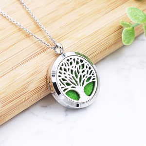 Tree of Life Essential Oil Diffuser Necklace, Aromatherapy Necklace, Essential Oil Diffuser, Jewelry, Locket, Pendant, Aromatherapy