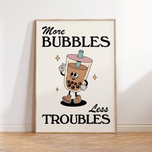 Retro Boba Tea Print, Retro Trendy Aesthetic Print, Aesthetic Room Decor, Bubble Tea Wall Art Print, Retro Cartoon Print, Posters Aesthetic
