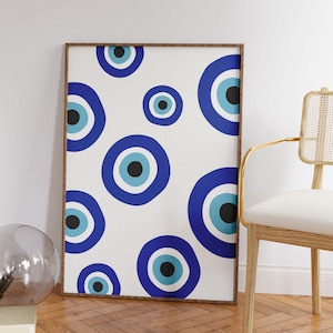 Evil Eye Wall Art Print, Spiritual Wall Art, Aesthethic Poster, Trendy Home Decor, Blue Wall Art, Dorm Decor, Mediterranean Art Prints