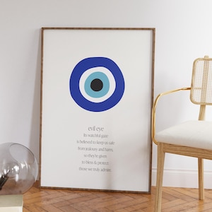 Evil Eye Wall Art Print, Spiritual Wall Art, Aesthethic Poster, Trendy Home Decor, Blue Wall Art, Dorm Decor, Mediterranean Art Prints