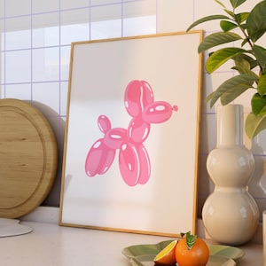 Trendy Ballon Hund Druck, Retro Trendy Ästhetischen Druck, Dänischen Pastell Raumdekor, Trendige Wandkunst, Poster Ästhetik, Rosa Preppy Dekor