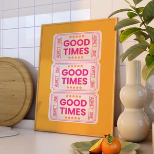 Funky Good Times Ticket Print, Maximalist Wall Art, Retro Trendy Aesthetic Print, Trendy Wall Art, Aesthetic Room Decor, Posters Aesthetic