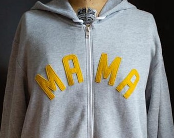 Mama Sweatshirt Zip-Up Hoodie, Hooded Sweatshirt Gift for New Mom, Personalized Mama Zipper Hoodie