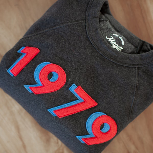 Custom Year Sweatshirt, Personalized Milestone Birthday Gift, Wool Felt Number Crewneck, Graduation Year Sweatshirt, Est Year Sweatshirt