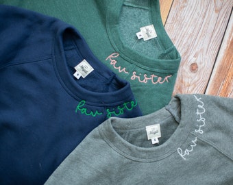 Custom Embroidered Sweatshirt Embroidered Sweatshirt Cursive Neck Embroidered Sweatshirt Neckline Stitched Collar Sweatshirt Stitched Letter