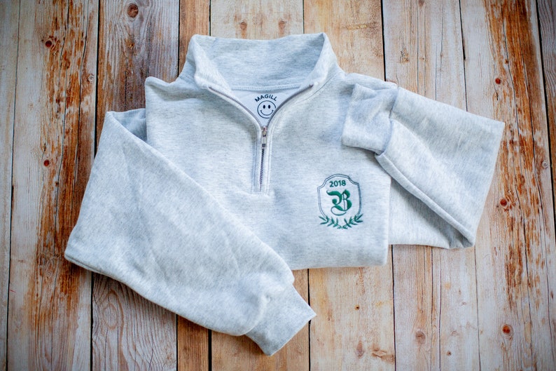 Monogram Quarter Zip Pullover Sweatshirt Embroidered Quarter Etsy