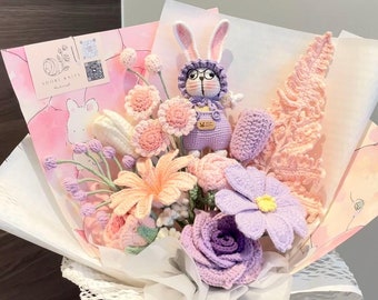 Personalisierte häkeln gemischte Bouquet, handgefertigte gestrickte Blumenstrauß, Geschenk der Mutter, Blumenverzierung, Geschenk für sie / ihn, Abschlussstraußgeschenk
