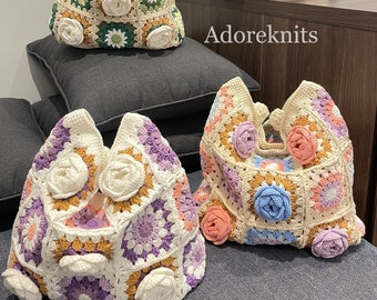 Crochet Oma Quadrat Tote Schultertasche, handgemachte Vintage Style häkeln Tasche Geschenk für sie / Frauen, häkeln Geldbörse, Hippie, Boho Tasche
