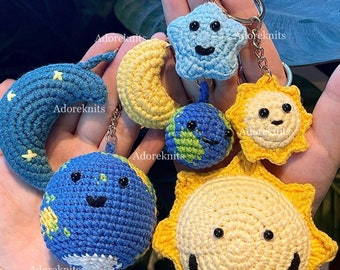 Personalisierte 3D Handmade häkeln Dekor, Sonne/Erde/Mond/Stern Schlüsselanhänger/Fob Ringe, Milklove Puppe Geburtstagsgeschenk für sie,Einkaufstasche/Geldbörsen Charme
