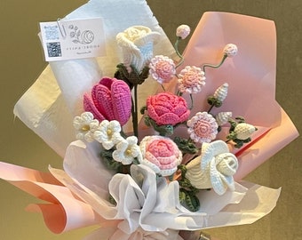 Personalisierte häkeln Rose gemischten Strauß, gestrickte Blume Strauß, Geschenk der Mutter, Blumenverzierung, Geschenk für sie / ihn, Graduierung Strauß Geschenk