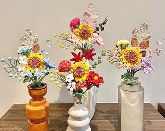 Personalisierte häkeln gemischte Sonnenblume Bouquet, handgefertigte gestrickte Blume, Geschenk der Mutter, Blumenverzierung, Geschenk für sie / ihn, Abschlussgeschenk