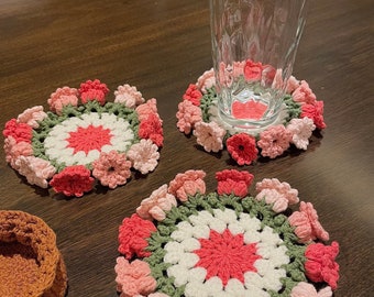 Handmade Crochet Flowers Cup Coasters set,Mother's Day,Lily of the Valley Coffee Mug Coasters Gift for her/him,Home decor desk ornament